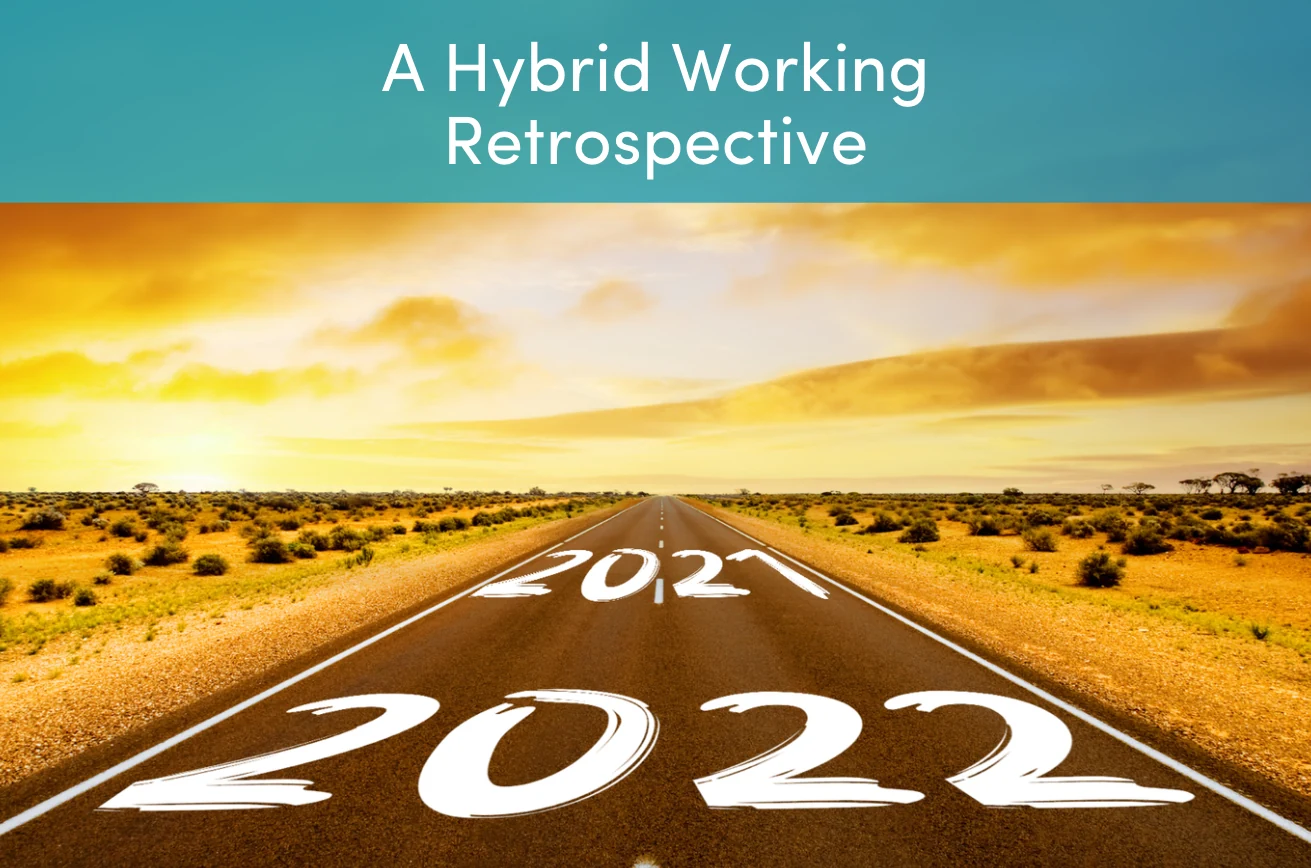 A straight desert road painted with 2021 and 2022, under the title A Hybrid Working Retrospective